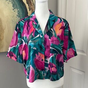 Fabletics Pink and Green Floral Button-Down Pajama Shirt